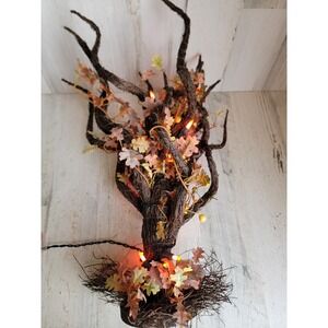 Vintage light up Halloween haunted tree unique fall home decor Orange Leaf